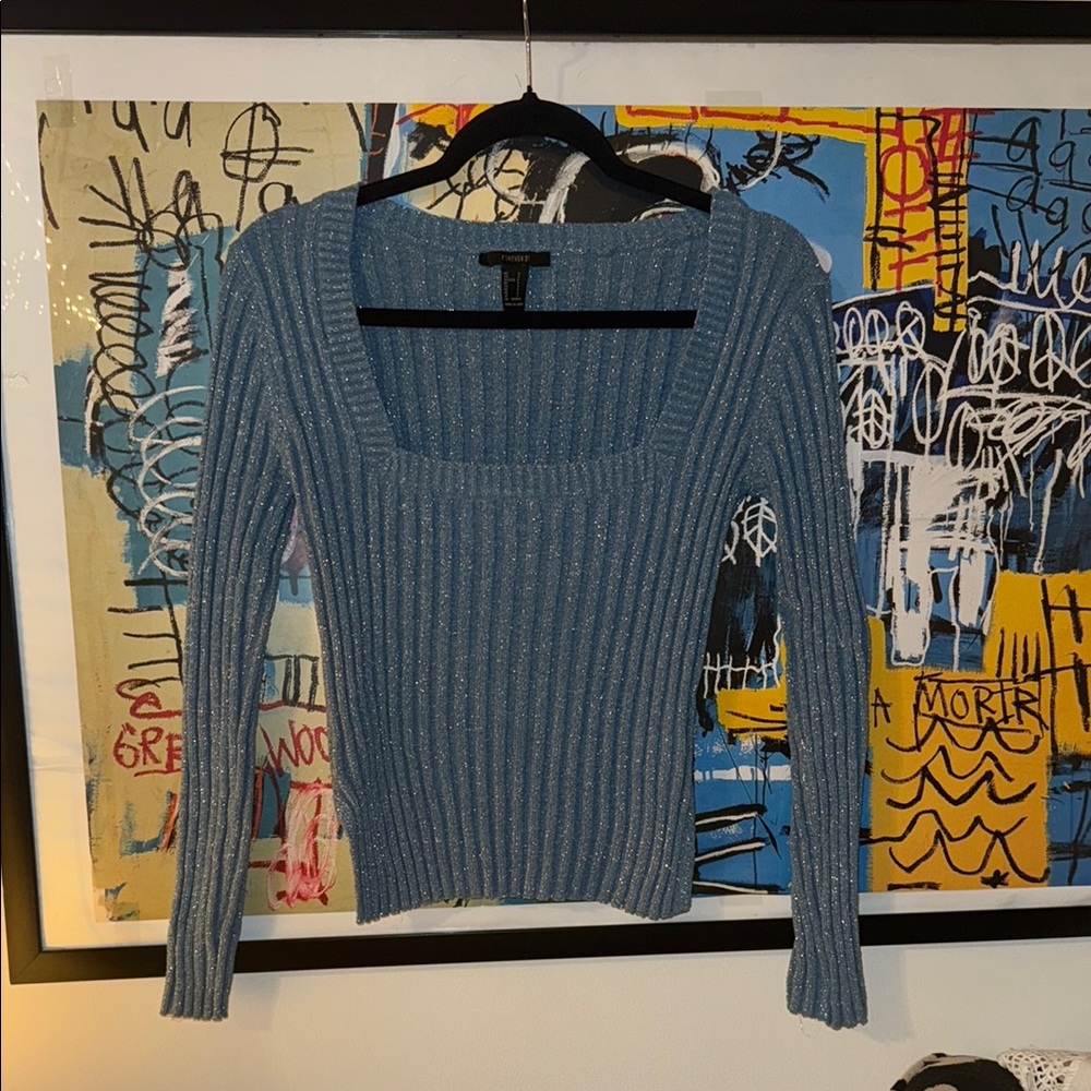 Blue Shimmer Ribbed Sweater